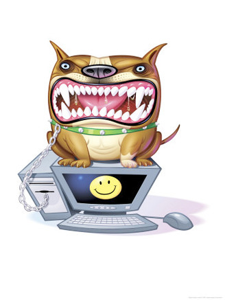 Ferocious Dog Sitting on Computer