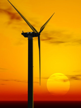Wind Turbine at Sunset, Computer Generation