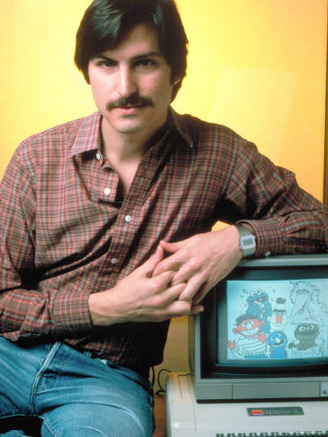Portrait of Apple Co Founder Steve Jobs Posing with Apple Ii Computer