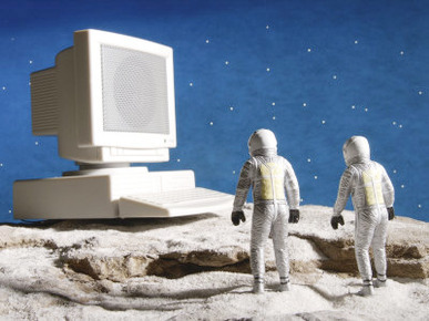 Astronaut Figurines Standing White Computer
