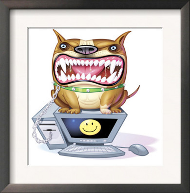Ferocious Dog Sitting on Computer
